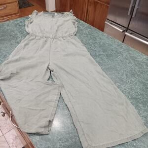 Old Navy Womens Cropped Jumpsuit Sz Small Army Green Ruffle Wide Leg Cross Back
